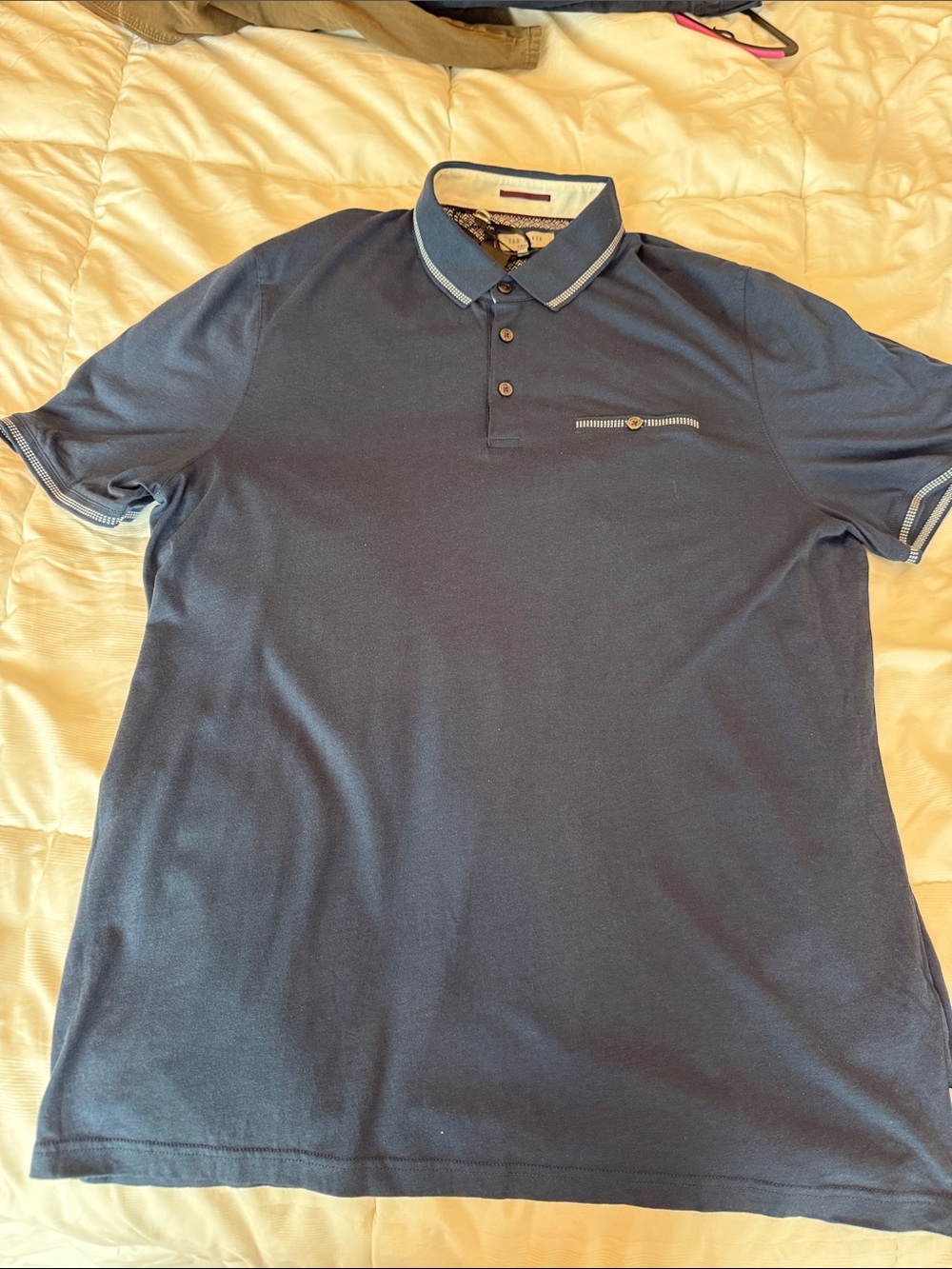 Ted Baker Navy Polo with Light Trim Collar